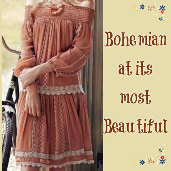 Anthropologie Dresses & Skirts - Anthro Boho Blush & Cream Lacy Off Shoulder Dress